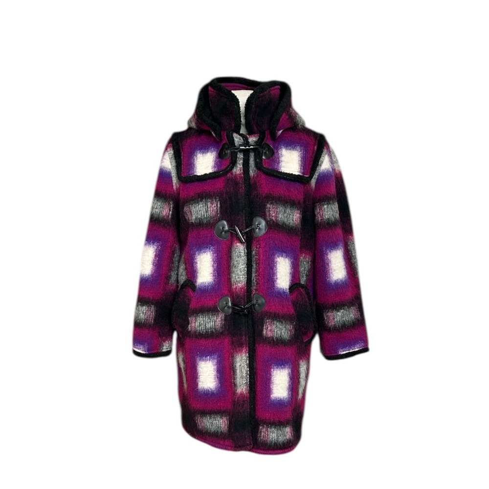 Anna Sui Ombre Plaid Toggle Hooded Wool Blend Coat Jacket Women Size 6 - Picture 2 of 16